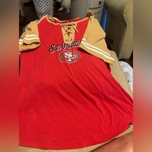 NFL San Francisco Lace-Up Red and Gold Short Sleeve Tee, size XXL